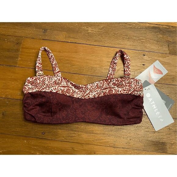 Athleta XS NWT Aqualuxe Batik Bandeau Bikini Top burgundy - Picture 5 of 9